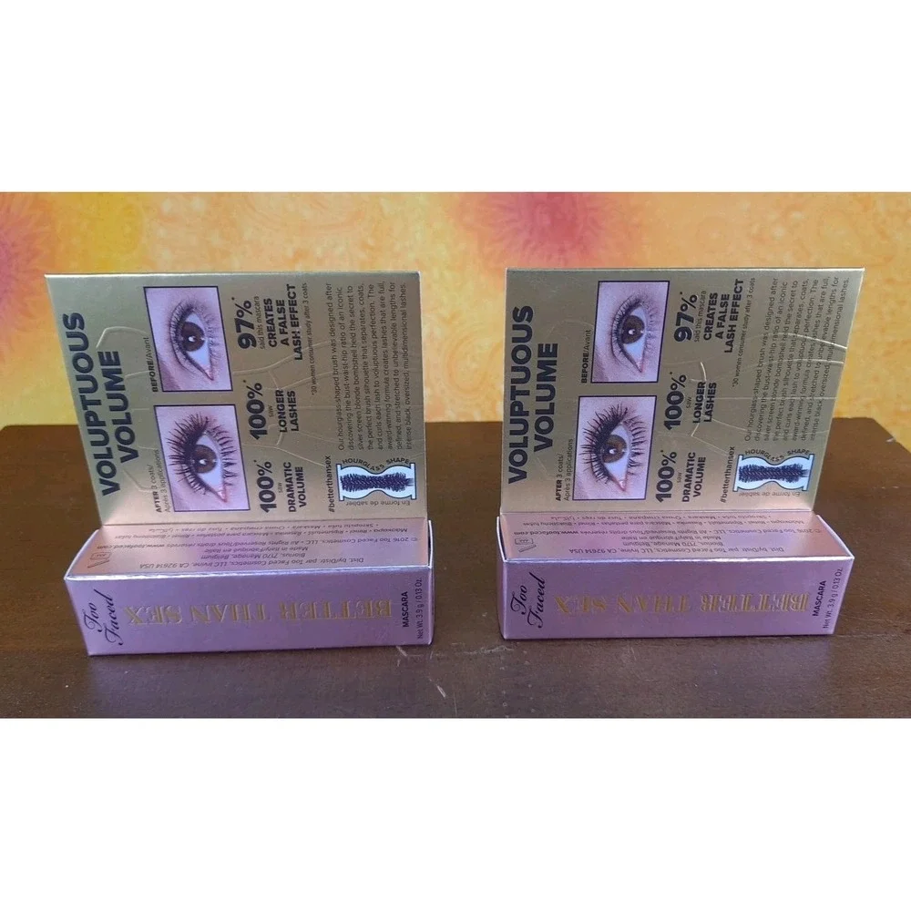 Set Of 2 TOO FACED Better Than Sex Mascara Black .13‎ oz 3.9 g Deluxe Travelsize